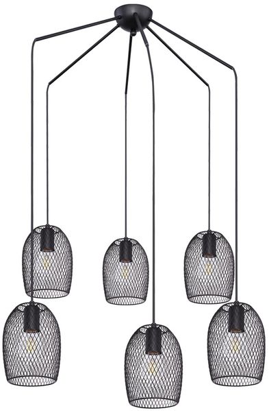 Hängeleuchte, 6-Flammig, Gitter, schwarz, 75 cm