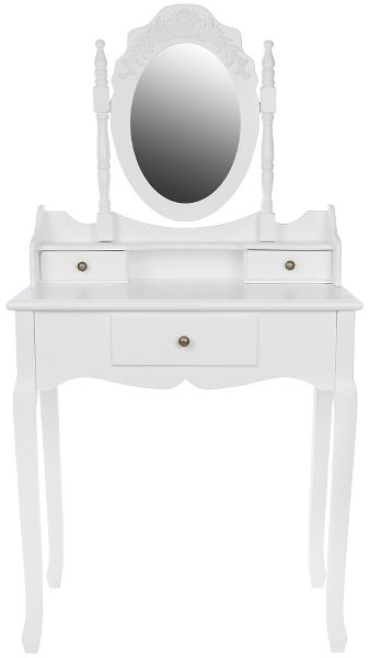 Schminktisch Elegance 75 x 40 x 140cm Pinienholz Weiß mit Schubladen und Spiegel