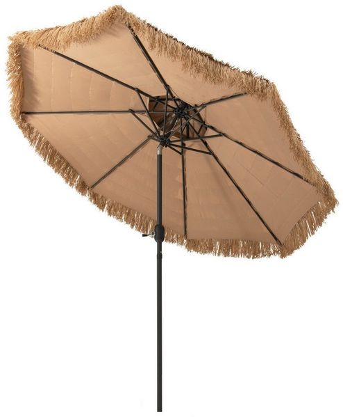 KOMFOTTEU Sonnenschirm 270 cm Strohschirm, mit Doppeldach & Handkurbel für Draußen