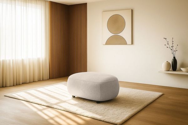 Home affaire Polsterhocker OSTRUP, Naturtöne, Boucle, 90x64 cm, organische Form mit sanften Rundungen