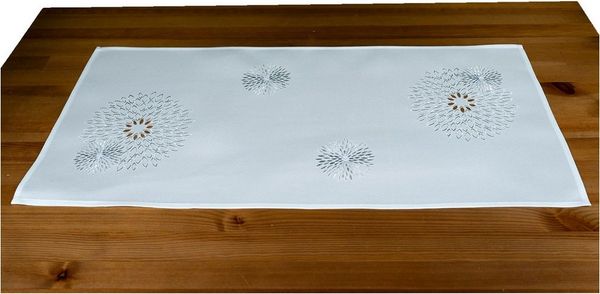heimtexland Tischdecke Deko Tischwäsche Kissen Serie Pusteblume bestickt (Typ887 1-tlg), Tischläufer 40x90 I natürlich edle Leinen-Optik I wollweiß