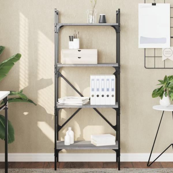 vidaXL Bücherregal 4 Fächer Grau Sonoma 56x31,5x138,5 cm Holzwerkstoff 833341