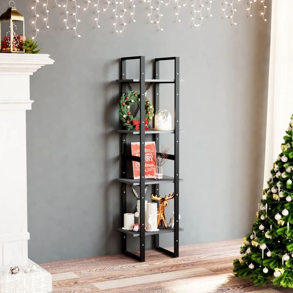 vidaXL Bücherregal 4 Böden Grau 40x30x140 cm Massivholz Kiefer 806424
