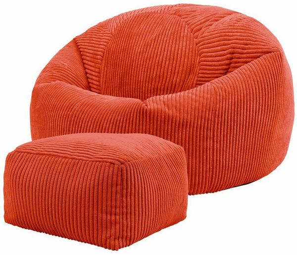 Icon Kingston Sitzsack mit Hocker Cord, Terrakotta, Sitzsack Erwachsene mit Füllung, Bean Bag, Cord Sessel, Lounge Sessel, Lounge Stuhl, Schlafzimmer, Wohnzimmer, Wohnzimmer Möbel