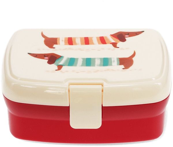 Rex London Lunchbox mit herausnehmbaren Fach Sausage Dog, Kunststoff, BPA-frei, (mit Clipverschluss, 2-tlg, ca. 17 x 13 x 7,5 cm), Dackel-Motiv, Snack Obst Behälter Dose Box