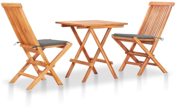 vidaXL 3-tlg. Bistroset mit Grauen Kissen Massivholz Teak 3063226