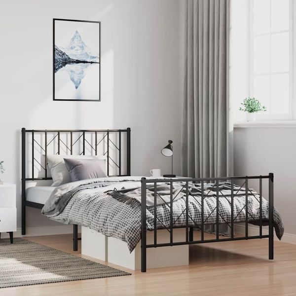 vidaXL Bettgestell mit Kopf- und Fußteil Metall Schwarz 100x200 cm 374450