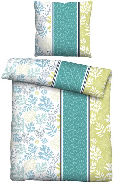 Traumhaft schlafen - Castell - Markenbettwäsche Baumwoll Renforce Bettwäsche 0040565 FLORAL LÄNGS, türkis, 1x 155x220 cm + 1x 80x80 cm