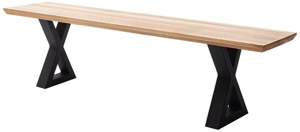 Lomadox Sitzbank PARACATU-06, Massivholz, X-Gestell, Schweizer Kante, Eiche geölt, 160x40 cm