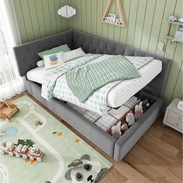BlingBin Einzelbett Polsterbett Tagesbett Daybett Kinderbett Jugendbett (1-tlg, Schlafsofa mit hydraulischem Stauraum 90x200cm), mit Lattenrost aus Holz, Samt, Rosa