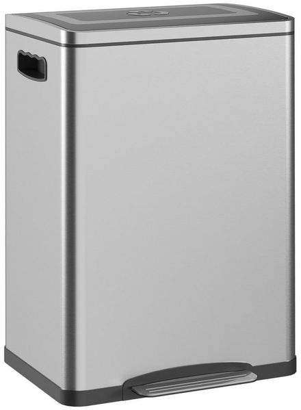 HOMCOM Mülleimer 40L Treteimer Abfalleimer mit Deckel Fußpedal 2 Inneneimern, für Wohnzimmer, Büro, Edelstahl, Silber, 40 x 34,8 x 59 cm