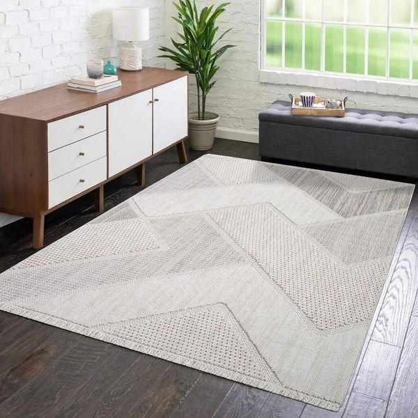 carpet city Teppich Kurzflor Wohnzimmer - Terracotta - 120x170 cm - Teppiche Fransen Boho-Style - Geometrisches Muster - Schlafzimmer, Esszimmer