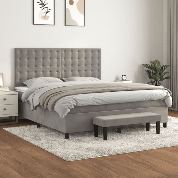 vidaXL Boxspringbett mit Matratze Hellgrau 180x200 cm Samt 3138097