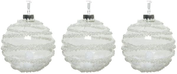 Kaemingk Weihnachtsbaumkugel, Weihnachtskugeln Glas 8cm mit Pompons gefüllt 3er Set klar transparent