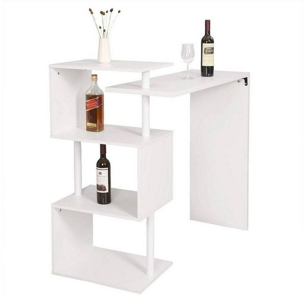 Bartisch mit 3 Ablageflächen aus Metall & MDF, drehbar weiß