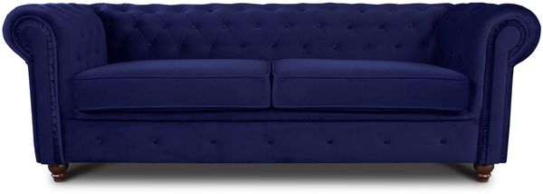 Sofa Chesterfield Asti 3-Sitzer, Couchgarnitur 3-er, Sofagarnitur, Couch mit Holzfüße, Polstersofa - Glamour Design, Velours (Dunkelblau (Velvet 86))