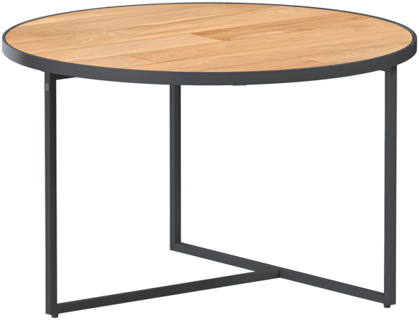 STRADA Couchtisch ø73, Edelstahlgestell pulverbeschichtet in Anthrazit mit Teakplatte