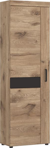 Garderobenschrank >GRANO< 4 Böden, 1 Stange, Viking Eiche Dekor / Kosmos Grau - 58x195x38 (BxHxT