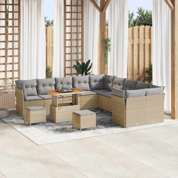 vidaXL Gartensofa-set mit Kissen 13 pcs Beige und Hellgrau Poly-Rattan 3363497