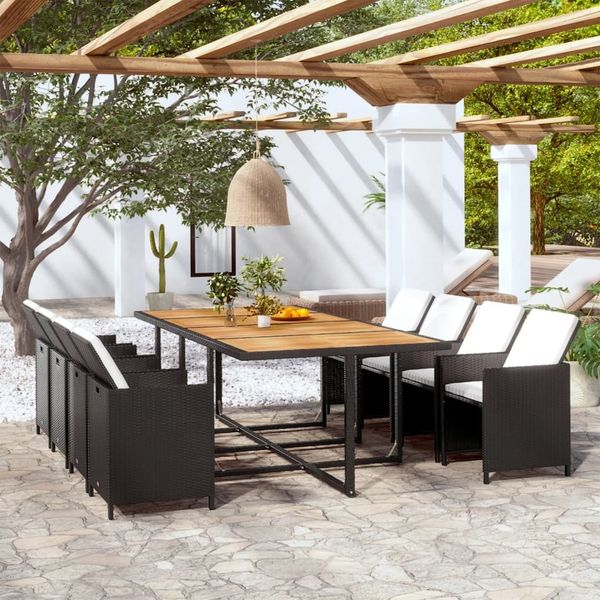 vidaXL 13-tlg. Garten-Essgruppe mit Auflagen Poly Rattan Schwarz 42554