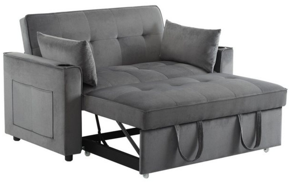 i@home Schlafsofa, Multifunktionssofa mit Schlaffunktion, Schlafsofa mit Getränkehalter und Kissen, Rückenlehne neigbar 105°/140°/180°, geeignet für Wohnzimmer, Schlafzimmer, Heimkino-Wohnung, Grau Bild 4