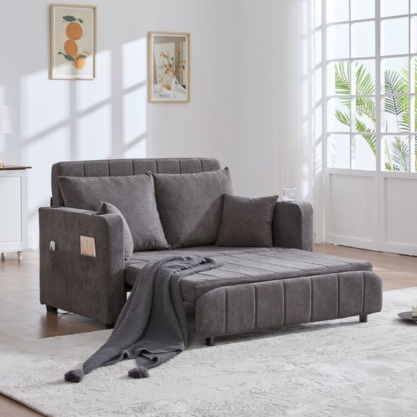 Multifunktionales Klappsofa 139×83×73 cm,wandelbares Schlafsofa mit Bettfunktion, Chenille-Bezug,grau,inkl. 4 Kissen & Aufbewahrungstasche