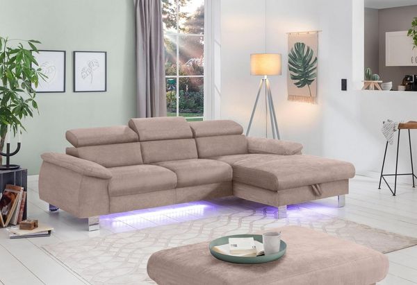 COTTA Ecksofa Komaris L-Form, mit Kopfteilverstellung, wahlweise Bettfunktion,Stauraum & Beleuchtung