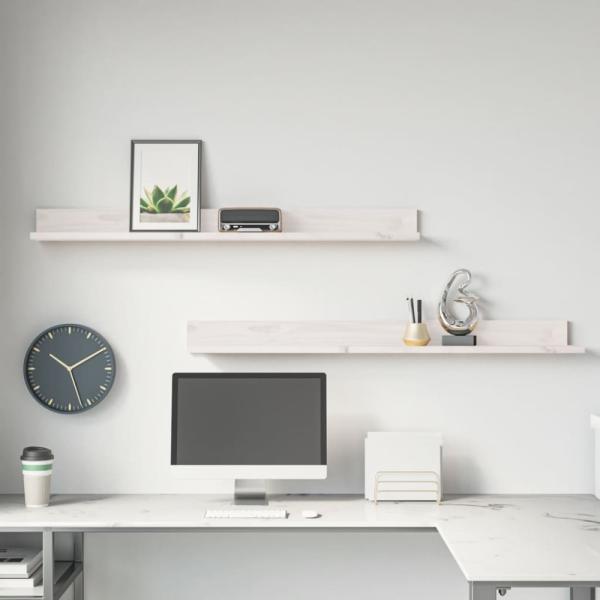 vidaXL Wandregale 2 Stk. Weiß 110x11x9 cm Massivholz Kiefer 823610