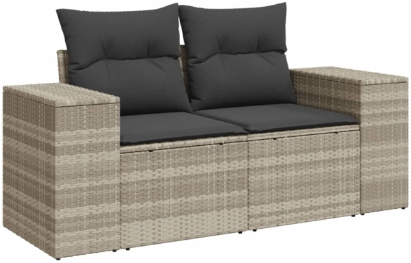 vidaXL Gartensofa mit Kissen 2-Sitzer Hellgrau Poly Rattan 366187