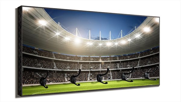 Wallario Garderobenpaneel Fußballstadion Mittellinie (1-teilig, inkl. Haken und Befestigung), 80x40cmHolz