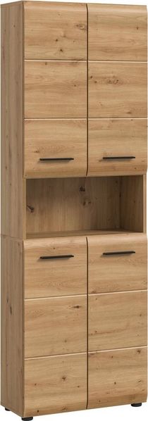welltime Stauraumschrank FLORENZ, Höhe 185 cm, 4 oder 6 Türen, viel Stauraum (1-St, TOPSELLER) hochwertige MDF Front, Griff schwarz, Badschrank, Bad