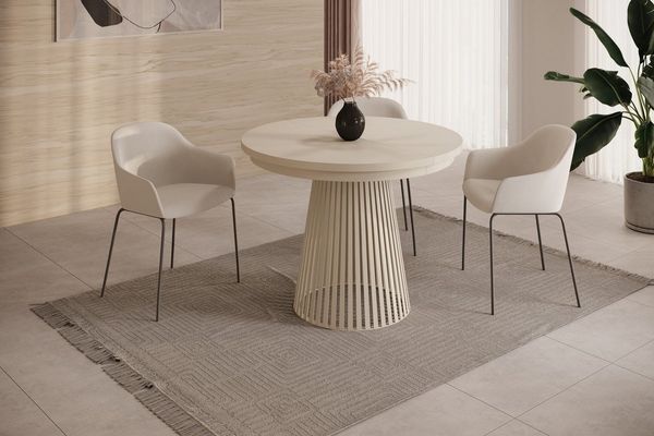 yourhouse24 Esstisch Garda Ø 100-180 cm ausziehbar, Metallgestell in Lamellen-Optik, Gestell in Lamellen-Optik