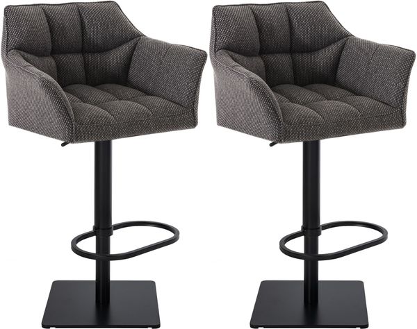 2er Set Barhocker SIHAR - Stoff Titangrau 64x45x88 cm Schwarz | Barstuhl Höhenverstellbar Mit Lehne Drehbar Tresenhocker Tresenstuhl Kneipenhocker