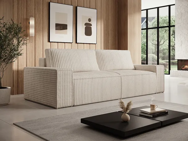 Vente-unique - AMELIA Sofa SamtStoff Beige - B 95 cm x H 85 cm x L 230 cm