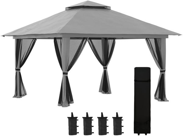 Höhenverstellbares Pop-up-Faltzelt, UV-Schutz 50+, Doppeldach und Moskitonetze, 4 x 4 x 2,8 m, grau