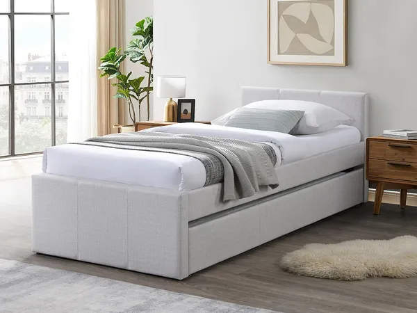 Vente-unique - DORITALO Bett Stoff Beige - B 95 cm x H 76,7 cm x L 208,5 cm