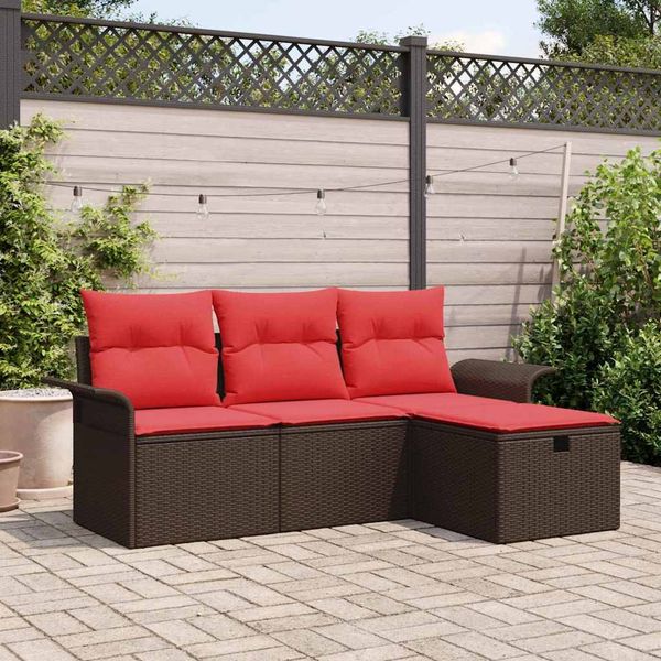 vidaXL Gartensofa-set mit Kissen 4 pcs Braun und Rot Poly-Rattan 3358853