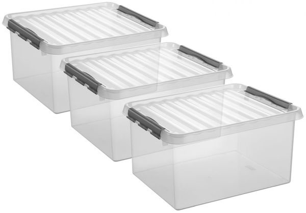3 Stück Aufbewahrungsbox Q-Line 62L transparent mit Deckel Kunststoffbox 3er Set