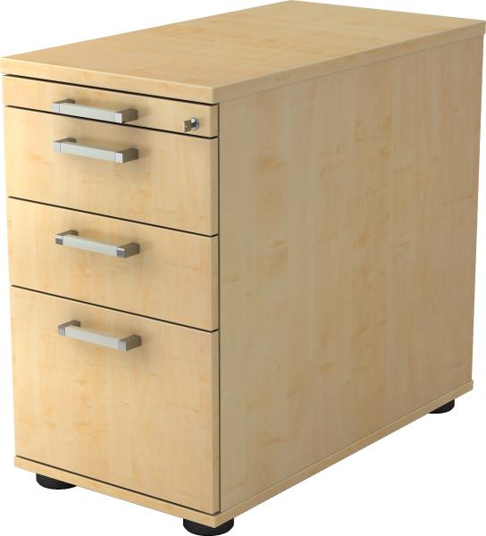 bümö Schreibtisch Schrank Büro mit Hängeregister für Hängeordner, Schubladenschrank Holz in Ahorn, Container mit Schubladen & Hängeregistratur - Schreibtisch Kommode mit Chromgriffe, SC40-3-3-CE