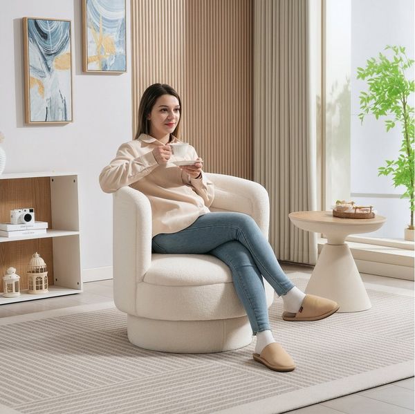 HOMCOM Relaxsessel Drehbarer Sessel Wohnzimmer (Loungesessel, 1-St, Lesesessel), für Schlafzimmer Cremeweiß