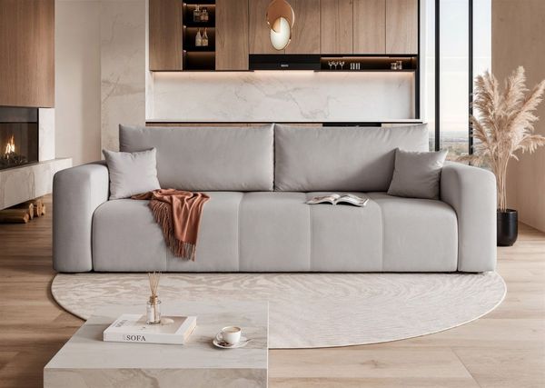 Sofa 3-Sitzer mit Schlaffunktion LEROS in Stoff Manila Hellgrau
