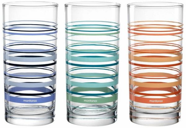montana-Glas Becher :new stripes 3er Set, 280 ml, 3-tlg, Kalk-Natron-Glas