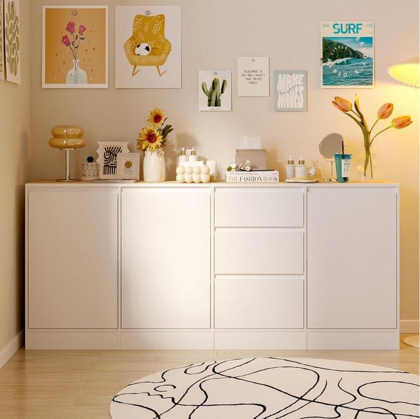 FUFU&GAGA Sideboard 3-Türiges-3-Schubladen- Sideboard, 80 X 180 X 35 cm, MDF,Weiß