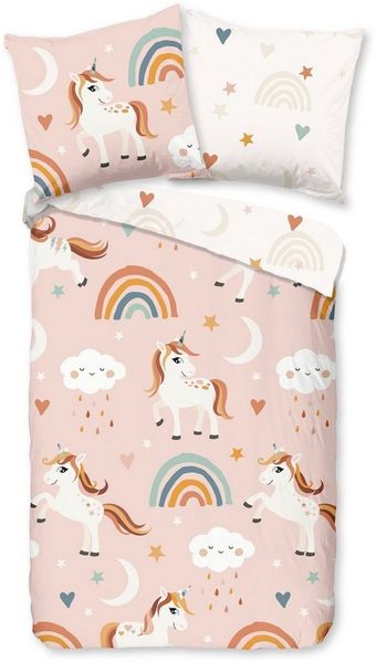 PURE luxury collection Kinderbettwäsche Aina, Microfaser, 2 teilig, 135x200, Pflegeleicht, Reißverschluss, Wendeoptik, Kind, Einhorn, Rosa