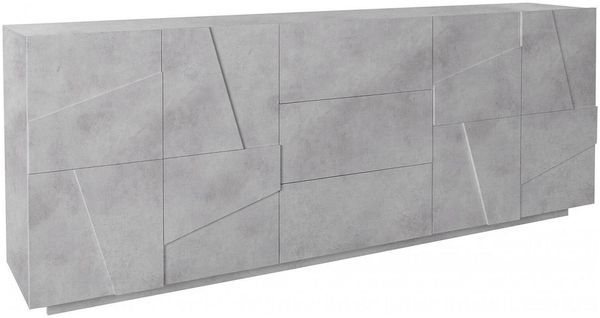 Dmora Kommode Zeus, Küchen-Sideboard mit 4 Türen und 3 Schubladen, Wohnzimmer-Buffet, 100 % Made in Italy, 224 x 44 x 86 cm, Zement,