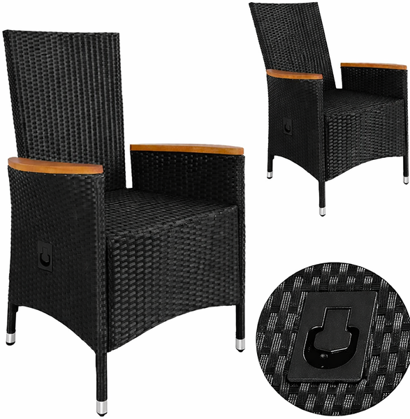 CASARIA® Polyrattan Gartenstuhl 2er Set Neiglehner Rückenlehne