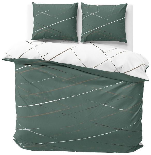 Visaggio Bettwäsche Hochwertige Polycotton Bettbezug in 6 Größen, Renforcé, 3 teilig, schlichtes Streifen Design mit Wendeseite, Beige, Grau und Grün