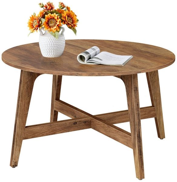 VASAGLE Couchtisch Wohnzimmertisch rund, konische Beine, braun, Wohnzimmertisch, geschwungene Form, einfache Montage