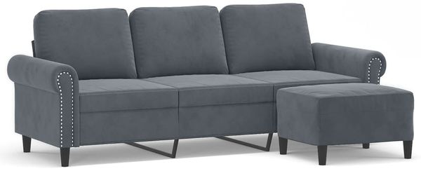 vidaXL 3-Sitzer-Sofa mit Hocker Dunkelgrau 180 cm Samt 3201216 Bild 2