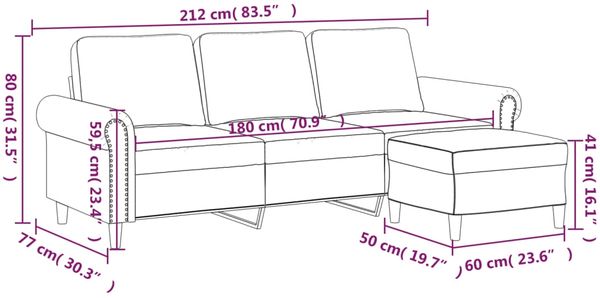 vidaXL 3-Sitzer-Sofa mit Hocker Dunkelgrau 180 cm Samt 3201216 Bild 7
